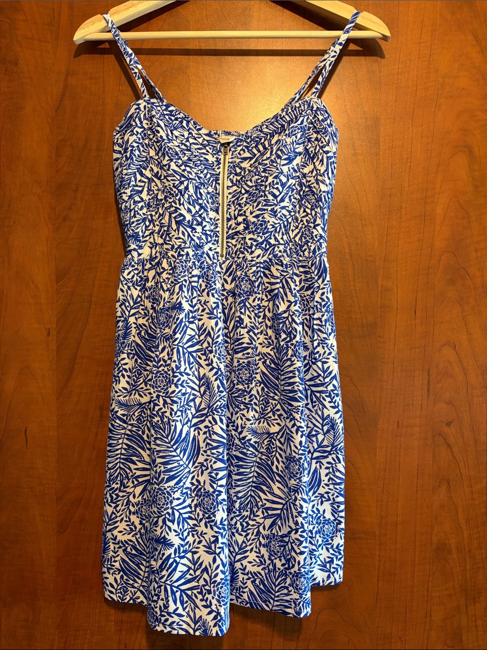 Roxy Blue and White Smocked Tropical Top